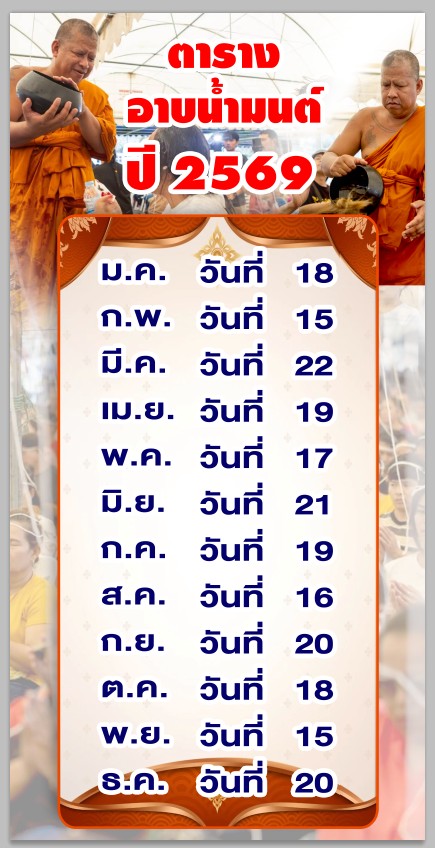 ตารางอาบน้ำมนต์มงคลจักรวาลประจำปี 2569